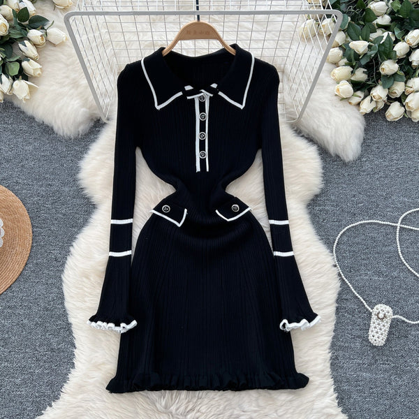 Vintage Polo Collar Knitted Dress