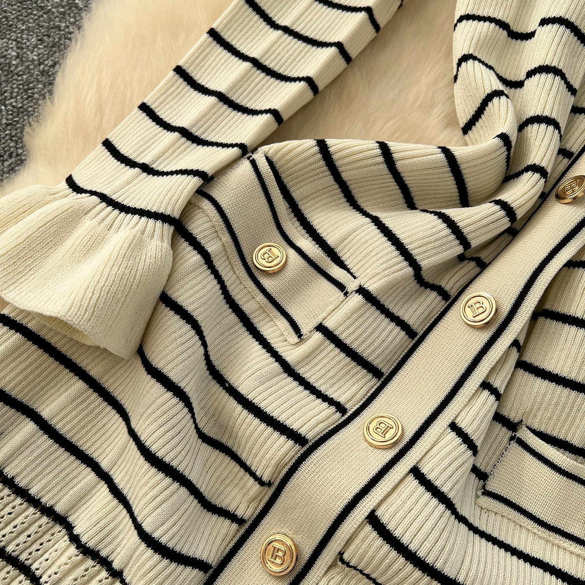 Vintage Striped Elastic Knit Dress