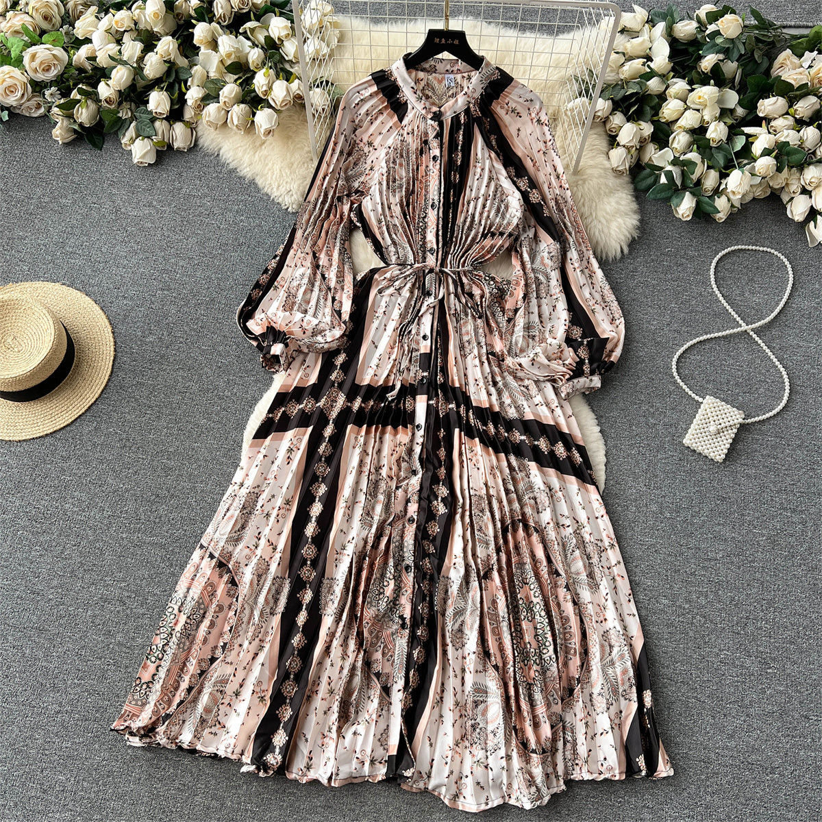 Crew Neck Floral Printed Shirt Dress