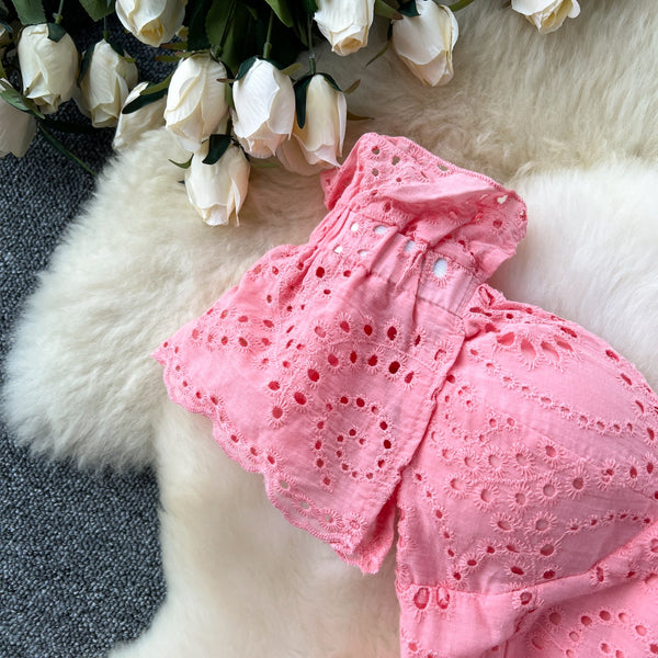 French Style Hollowed Embroidered Dress