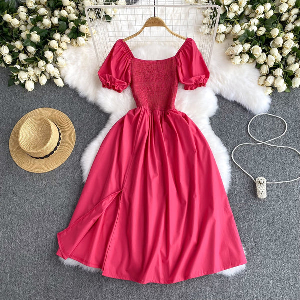 Mori Solid Color Waist-slimming Puffy Dress