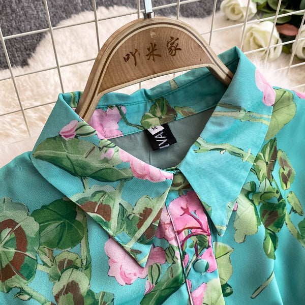 Vintage Floral Printed Shirt Dress