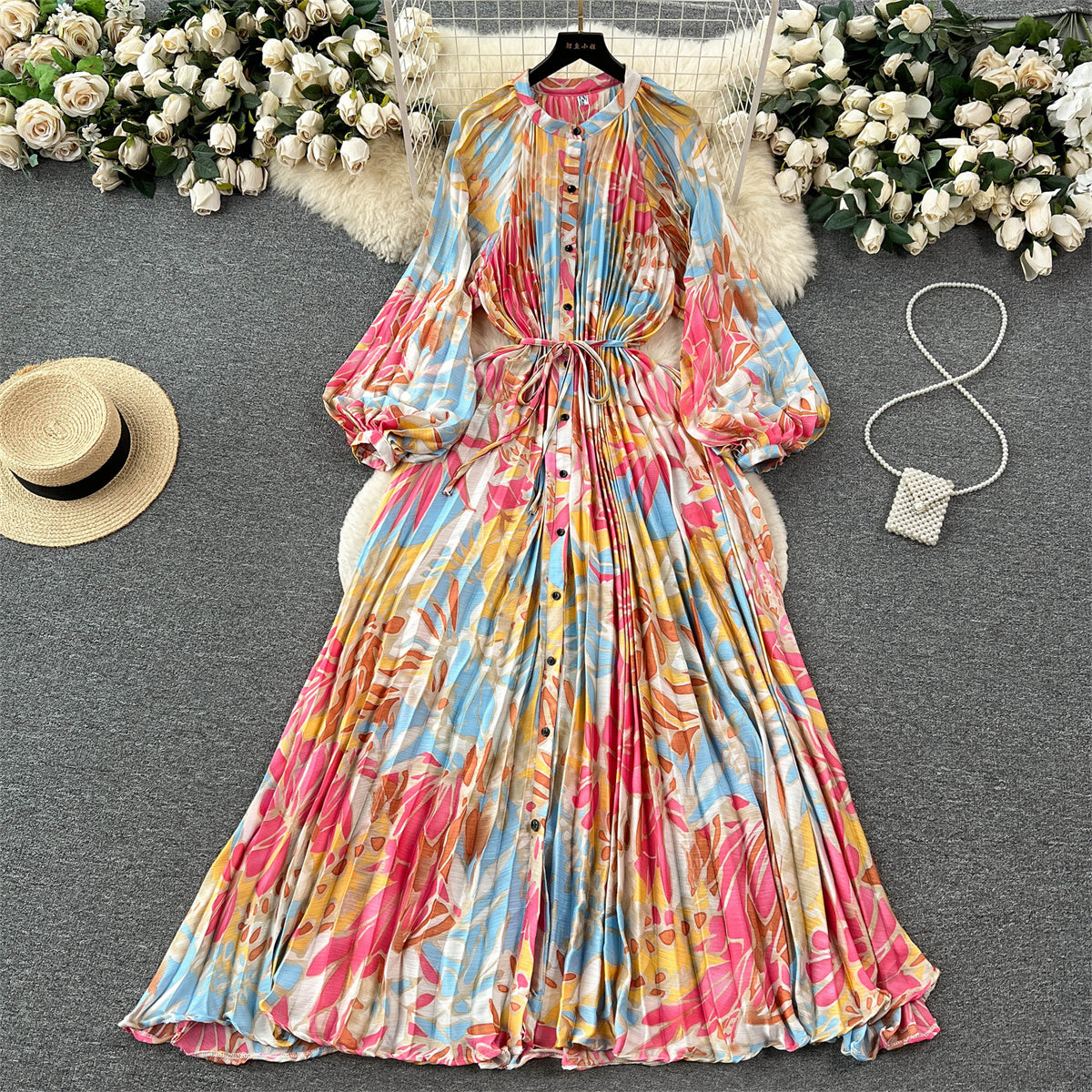 Crew Neck Floral Printed Shirt Dress