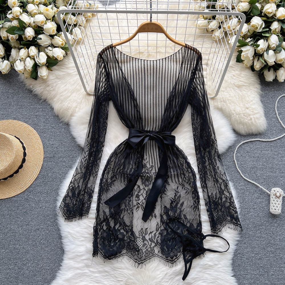 Crochet Black Lace Nightgown Dress