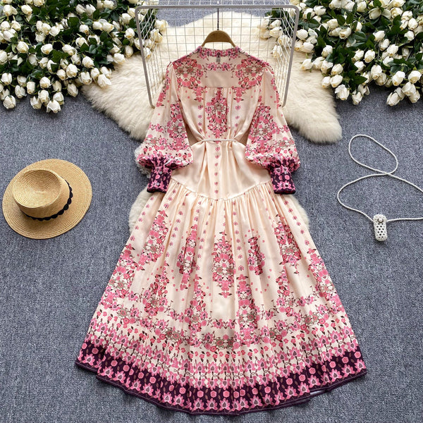 Vintage Flared Sleeve Floral Dress