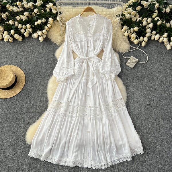 Solid Color Lace Patchwork Dress