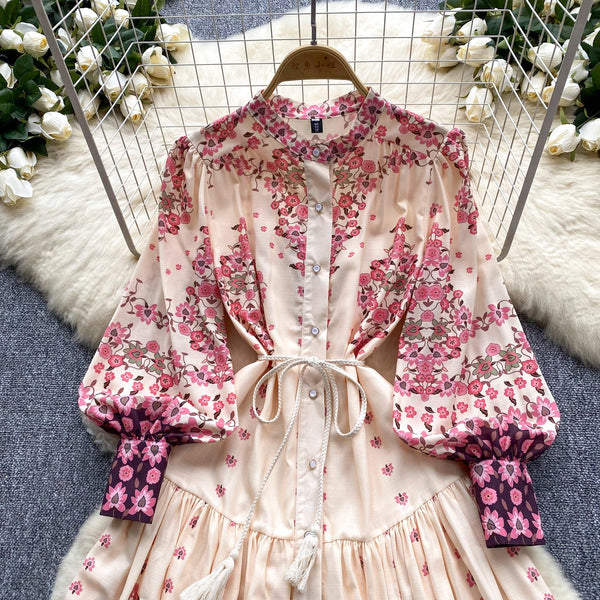 Vintage Flared Sleeve Floral Dress
