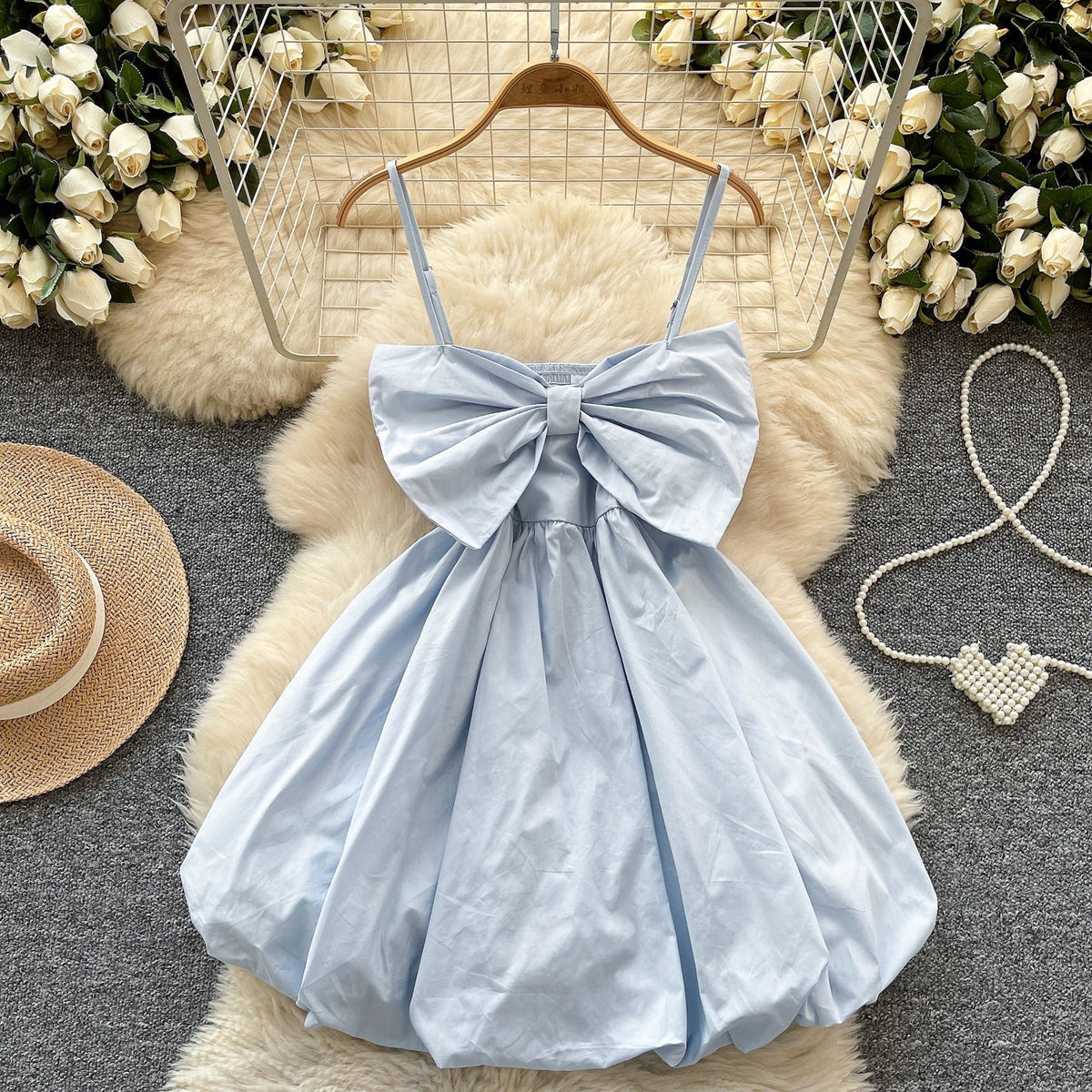 Chic Large Bow Elastic Slip Dress