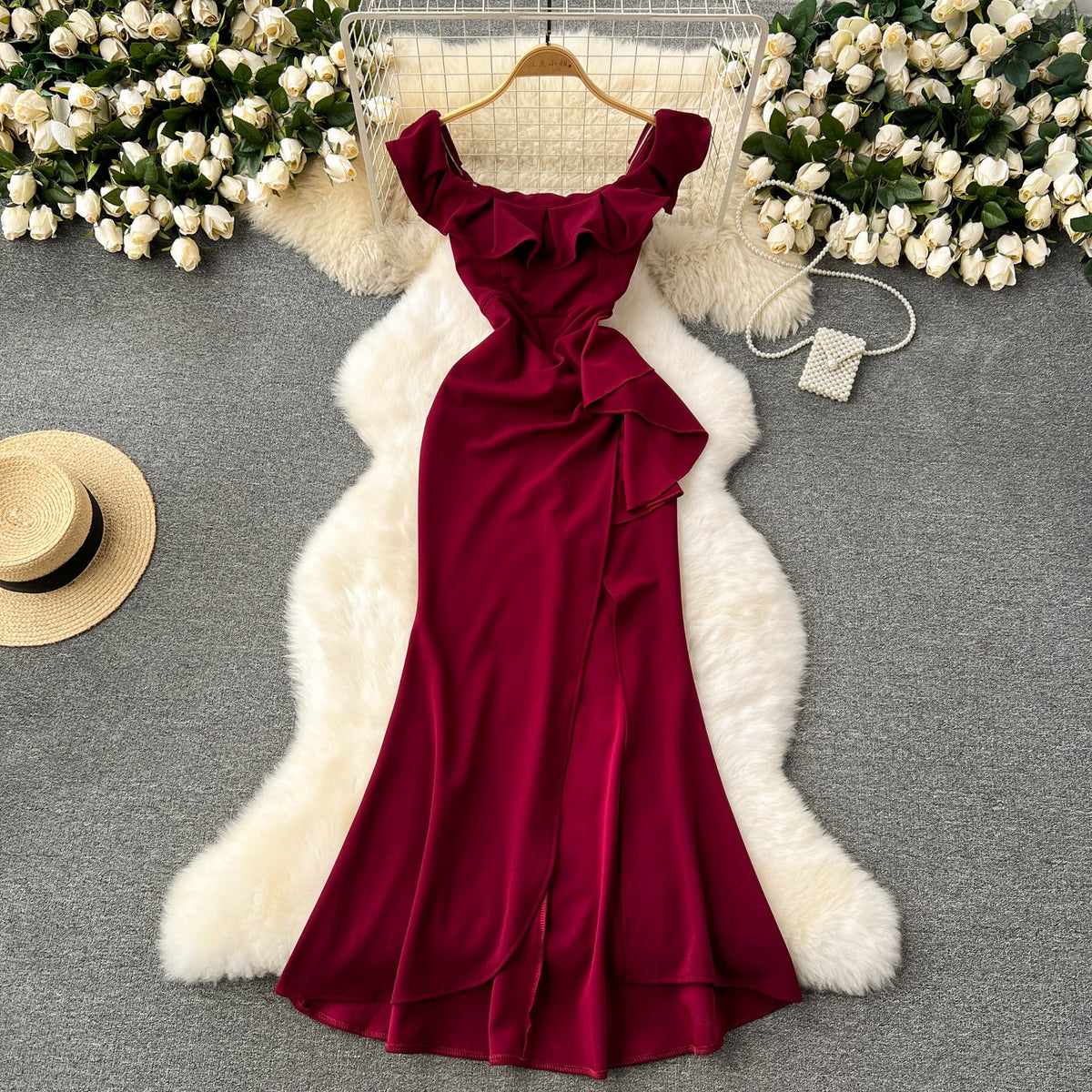 Premium Ruffled Patchwork Slim Dress