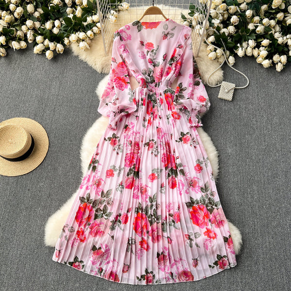 Fairy Pleated Floral Chiffon Dress