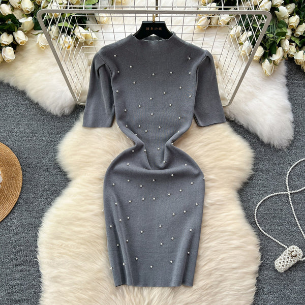 High-end Beaded Slim Knitted Dress