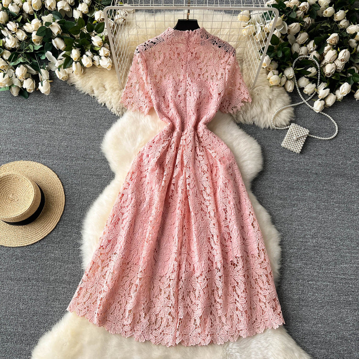 Retro Floral Crochet Lace Dress