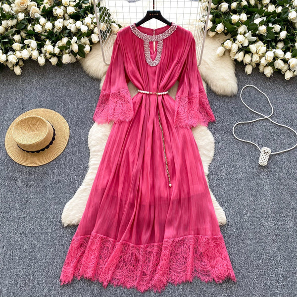 Rhinestone Studded Mesh Patchwork Dress