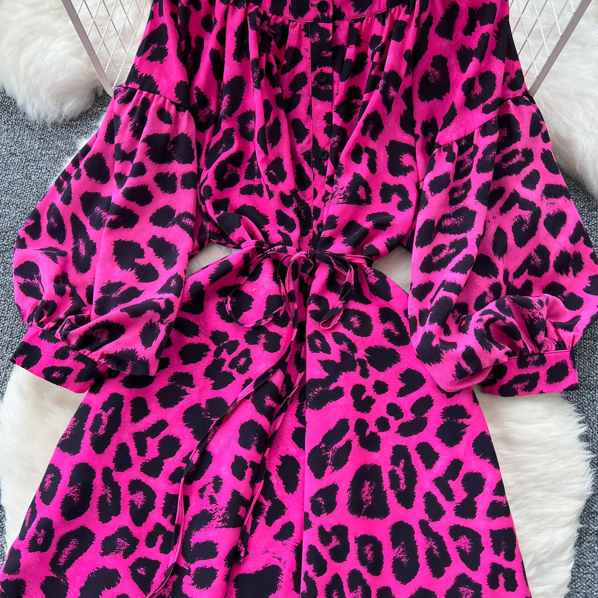 Vintage Leopard Printed Flared Dress