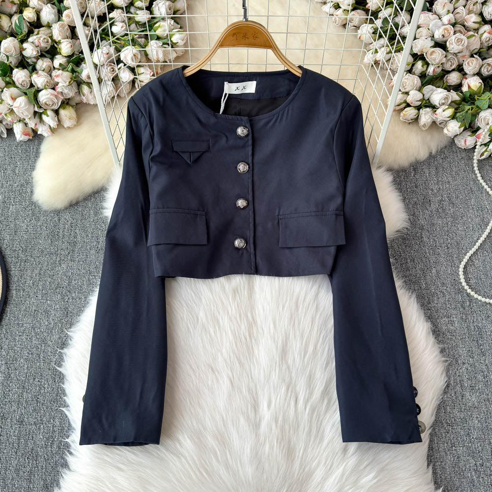 Short Blazer&Short&Patchwork Dress 3Pcs