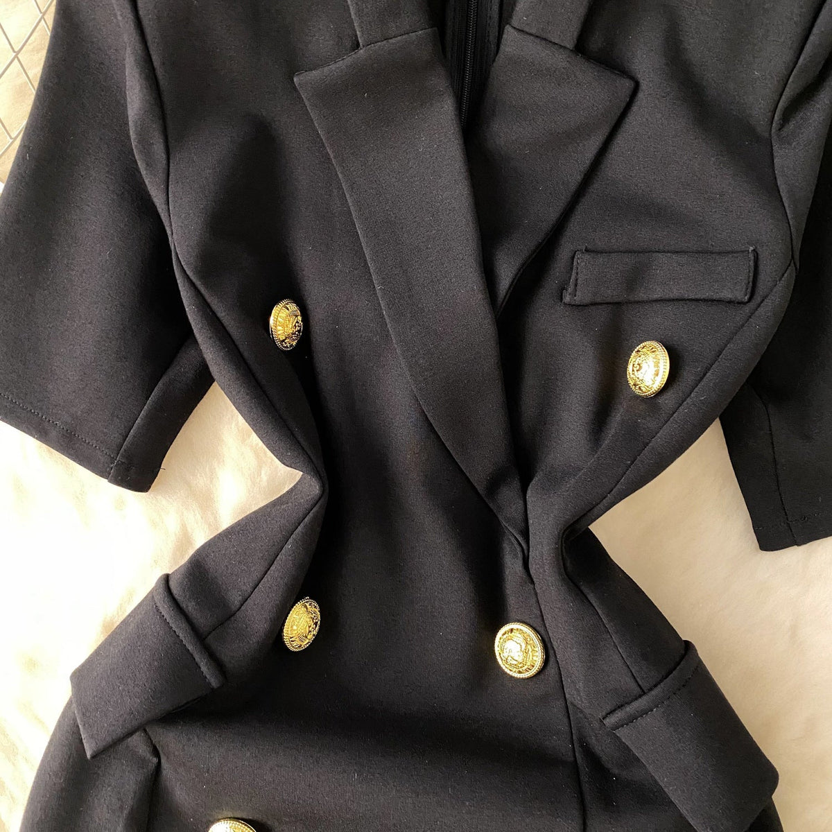 Suit Collar Double-breasted Black Dress