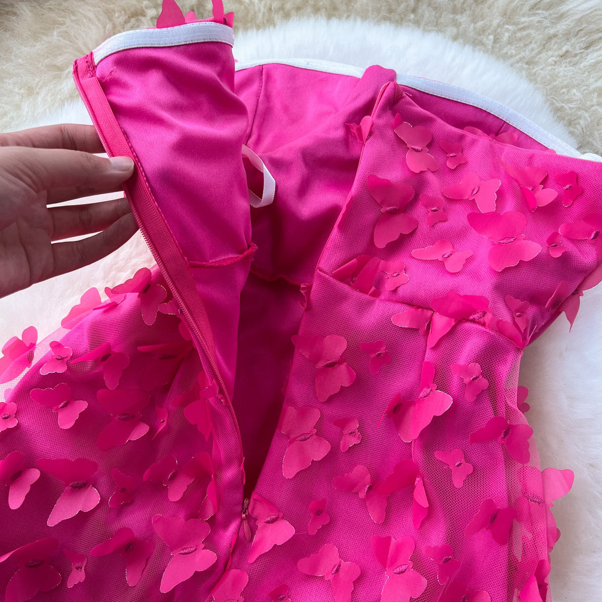 3D Butterfly Embroidered Off-shoulder Dress