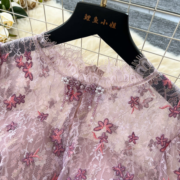 Hollowed Embroidery Mesh Patchwork Dress