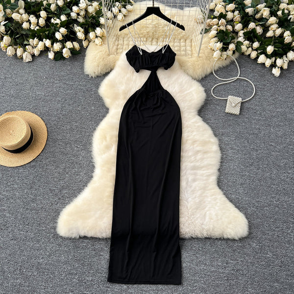 High-end Hollowed Black Slip Dress