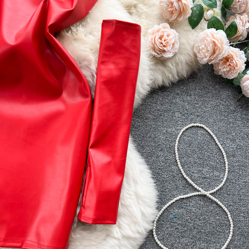 Off-shoulder PU Dress with Outer Sleeve