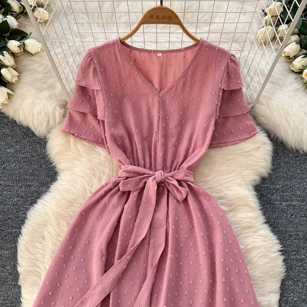 Mori Lace-up Pink Midi Dress