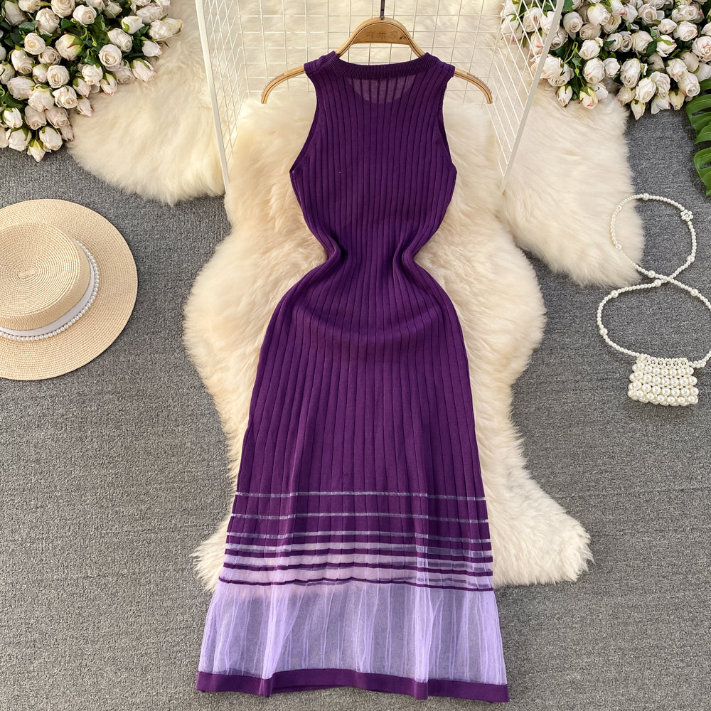 Elegant Mesh Patchwork Knitted Dress