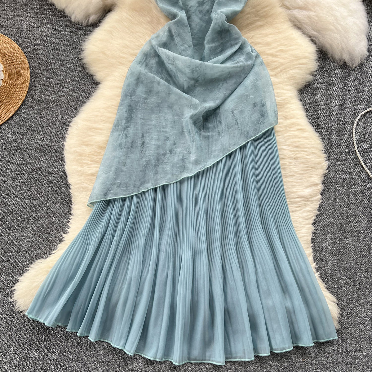 Patchwork Pleated Fishtail Cheongsam Dress