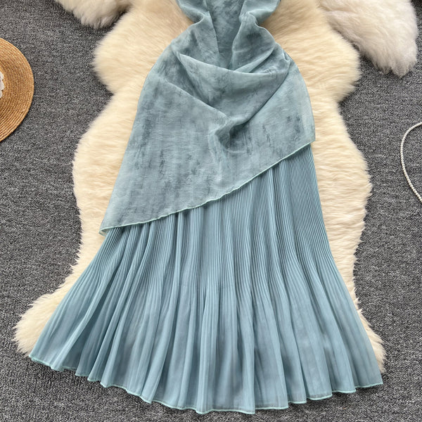Patchwork Pleated Fishtail Cheongsam Dress