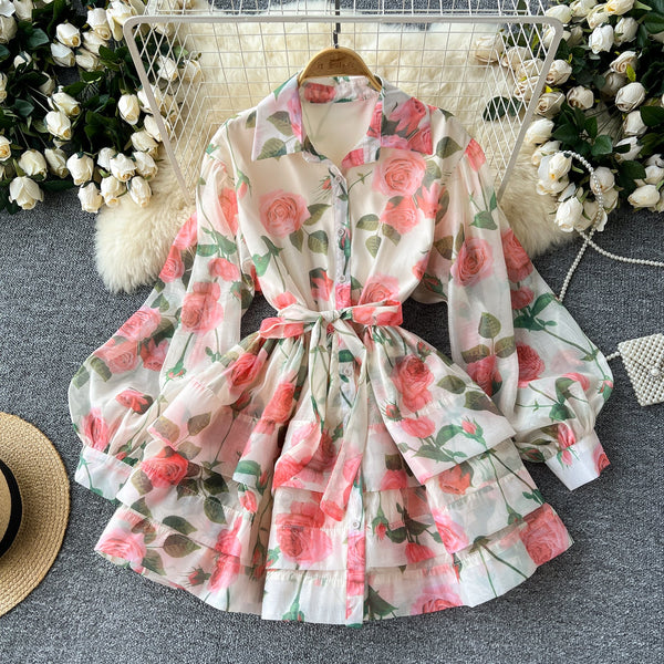 Floral Printed Layered Shirt Dress