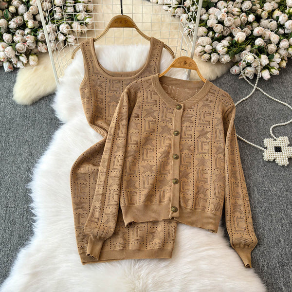 Cardigan&Slip Dress Printed Knit 2Pcs
