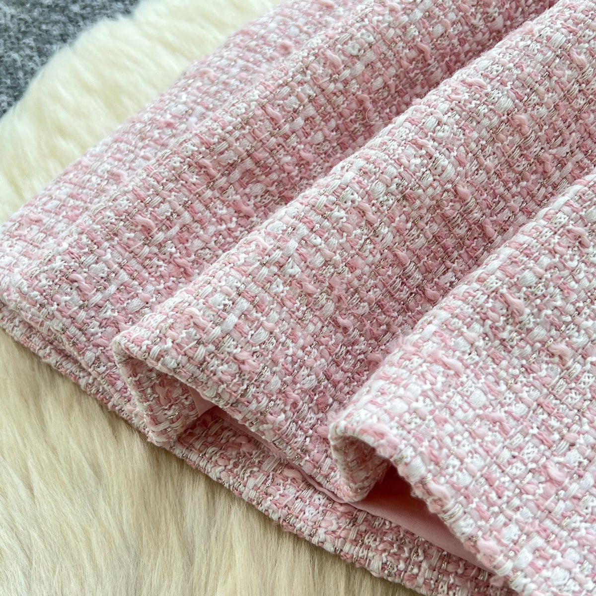 Sweetie Round Collar Pink Tweed Dress