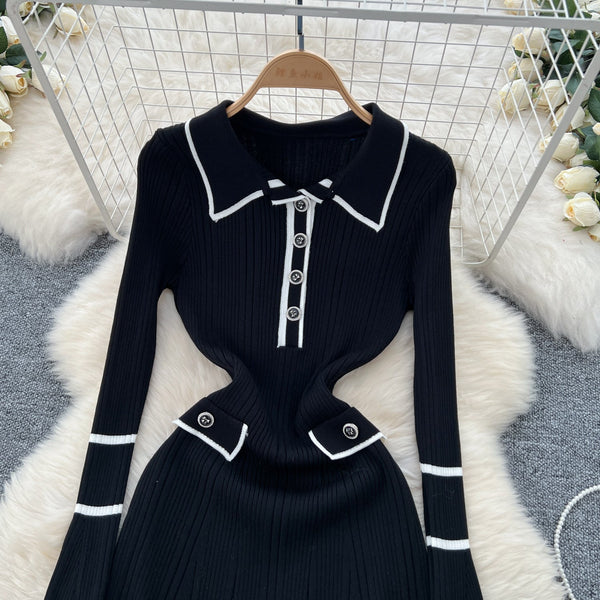 Vintage Polo Collar Knitted Dress