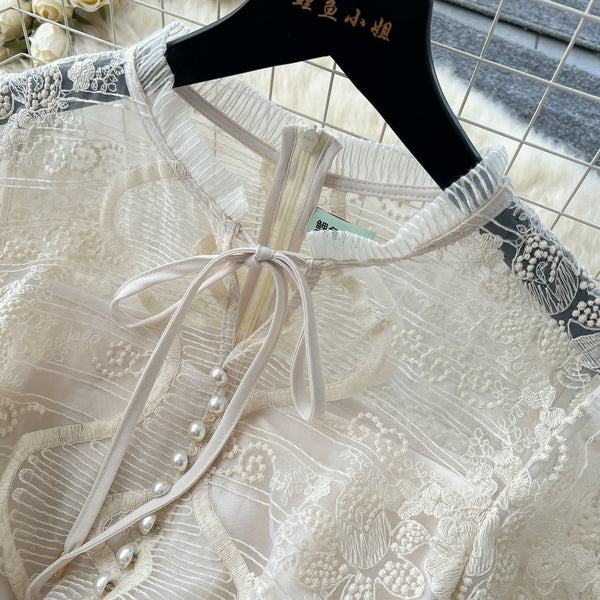 Embroidered Lace Apricot Shirt Dress