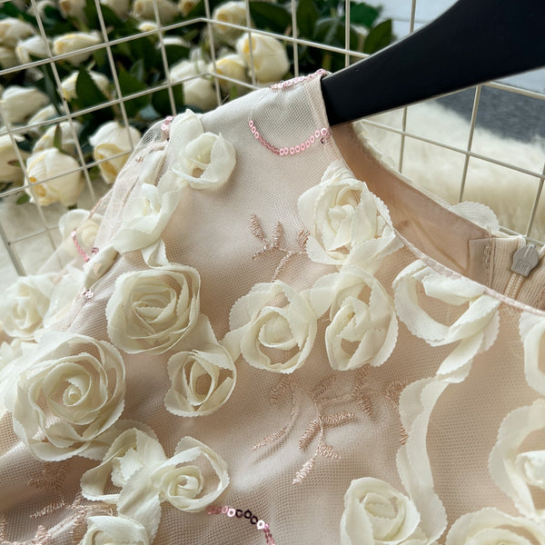 Delicate 3d Floral Puffy Dress