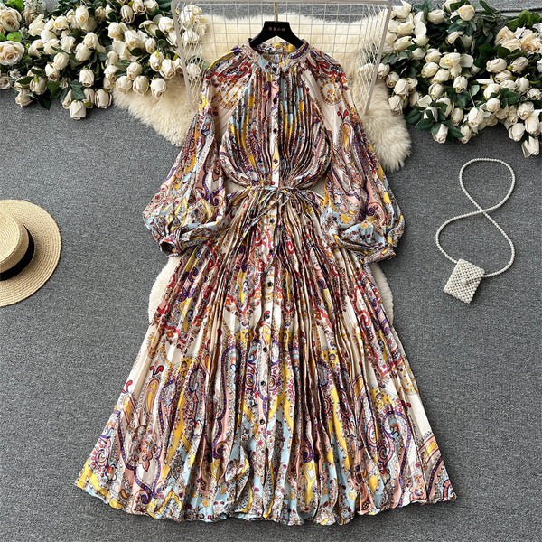 Crew Neck Floral Printed Shirt Dress