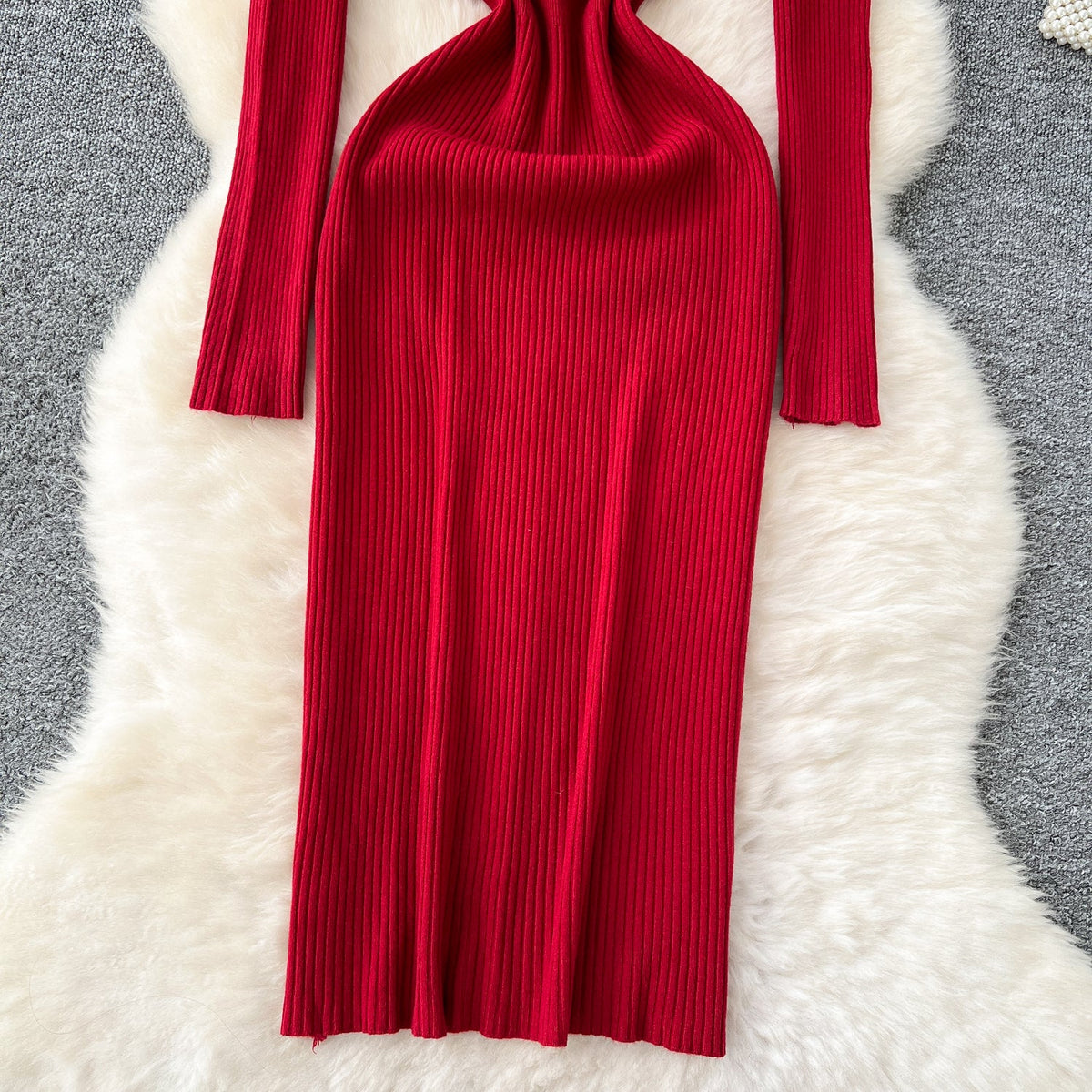 Simple Design Elastic Knitted Dress