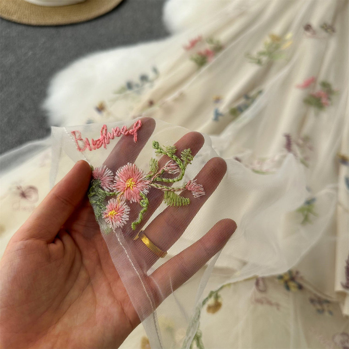 Fairy Floral Embroidered Halter Dress
