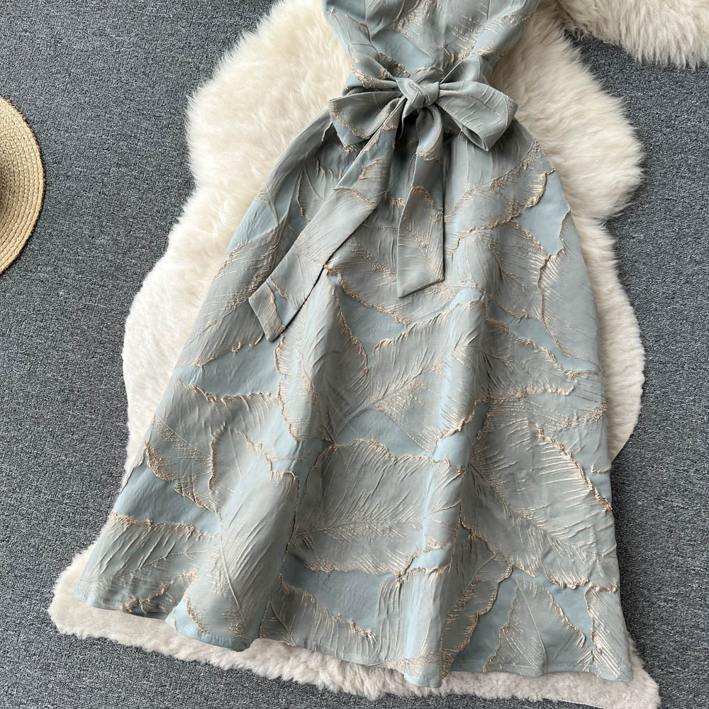 Niche Bow-tie Jacquard Slip Dress