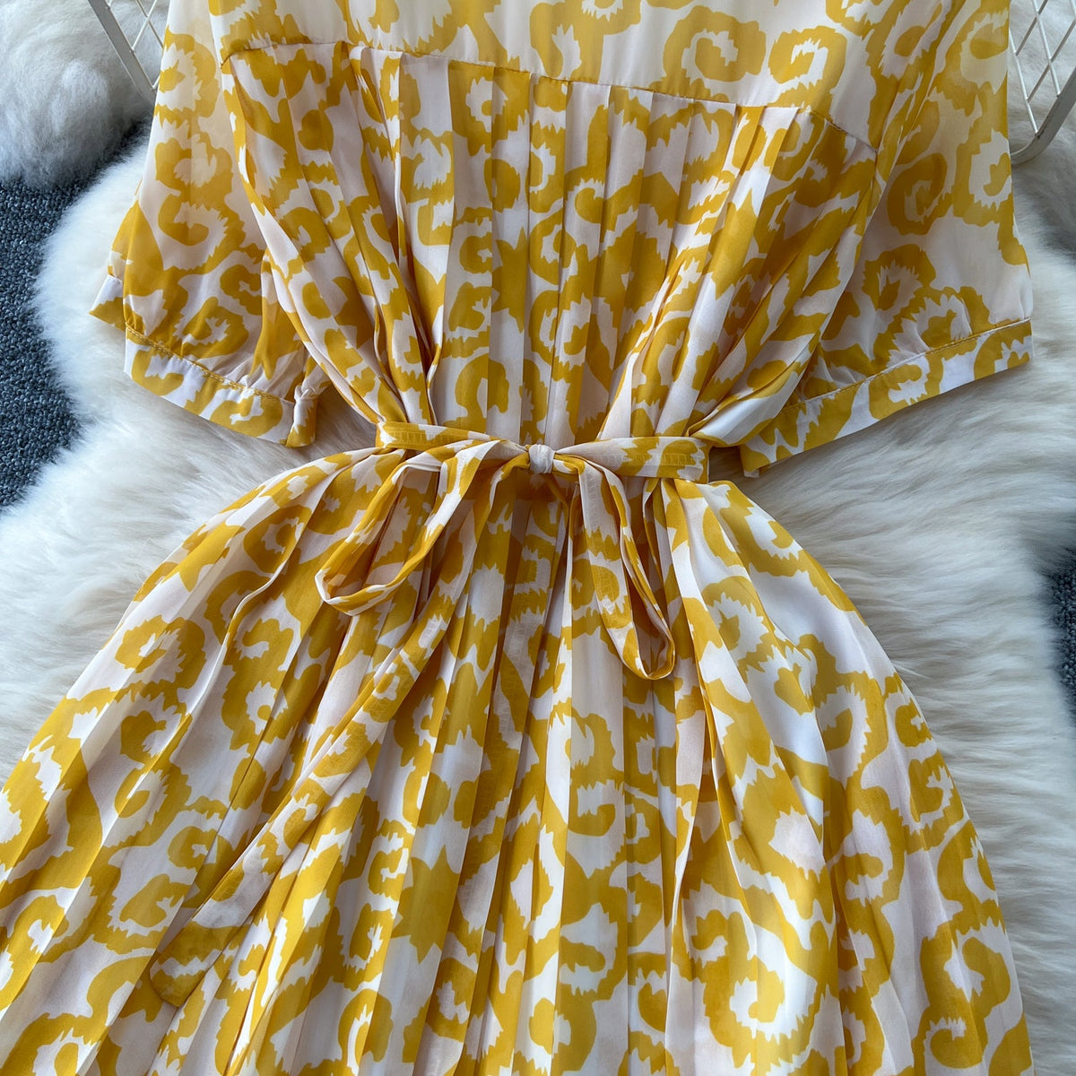 Floral Printed Pleated Chiffon Dress