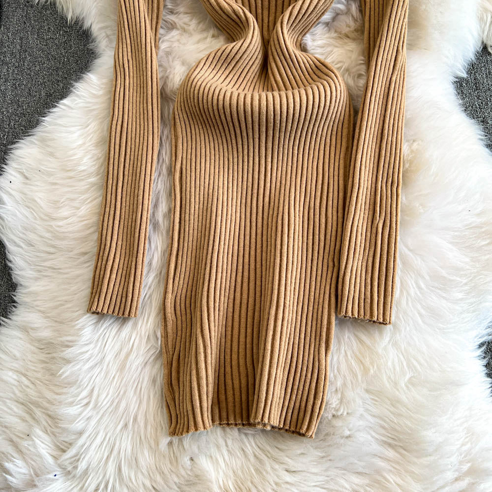 Niche Zipped Hip-wrapping Knit Dress