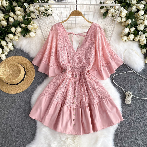 Sweetie V-neck Lace Patchwork Dress
