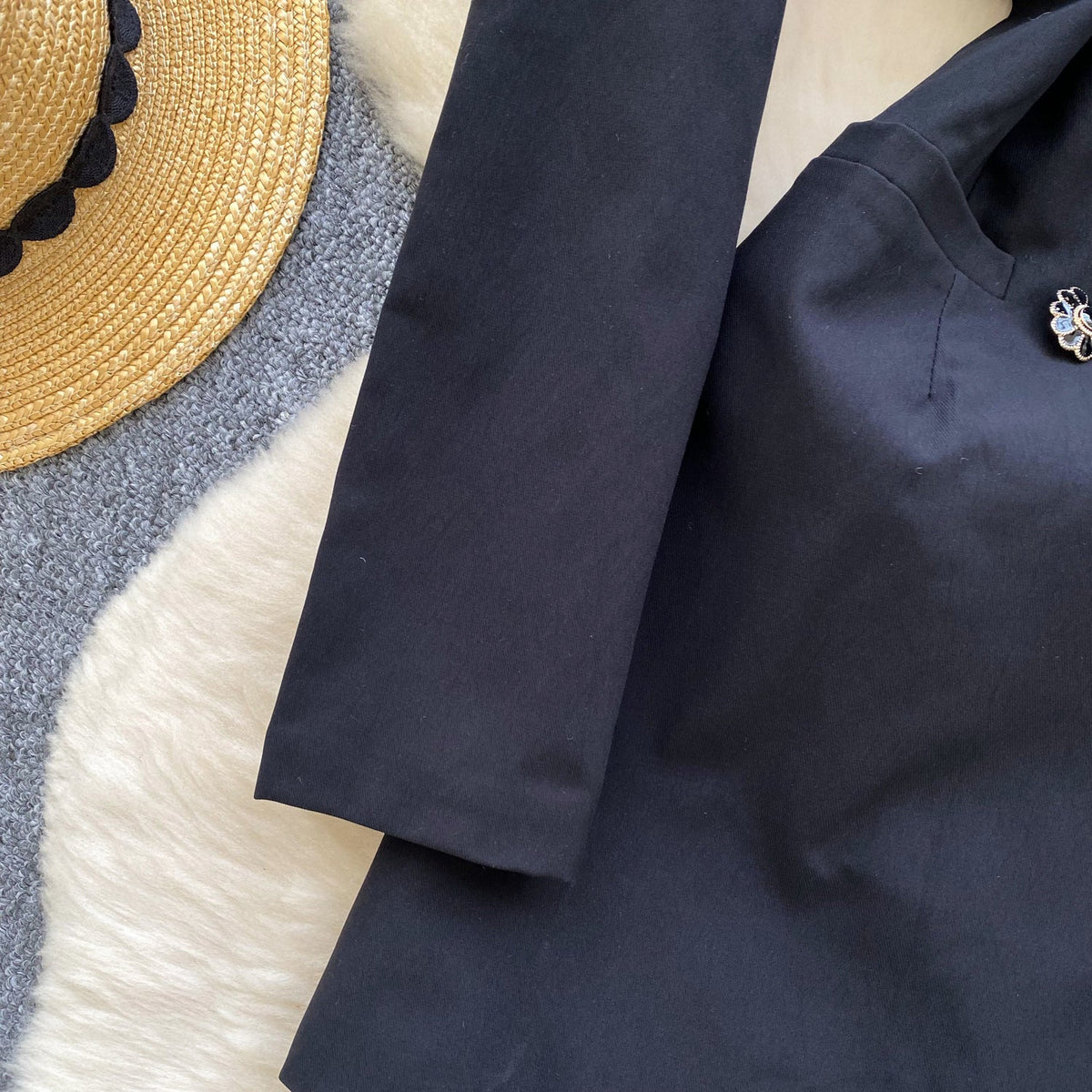 Elegant Double-breasted Black Suit Dress