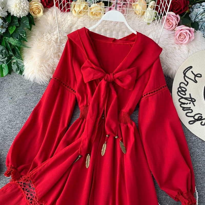 Ethnic Style V-neck Hooded Shawl Dress