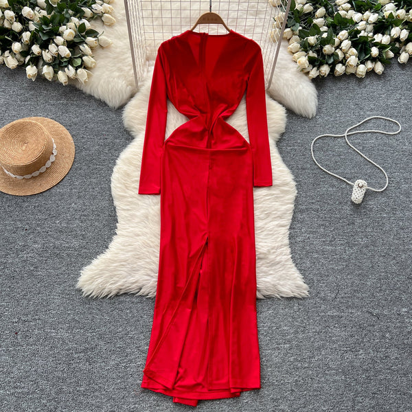 Premium V-neck Rhinestone Studded Dress