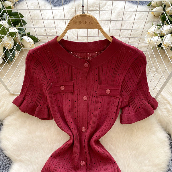 Simple Design Hollowed Knit Dress