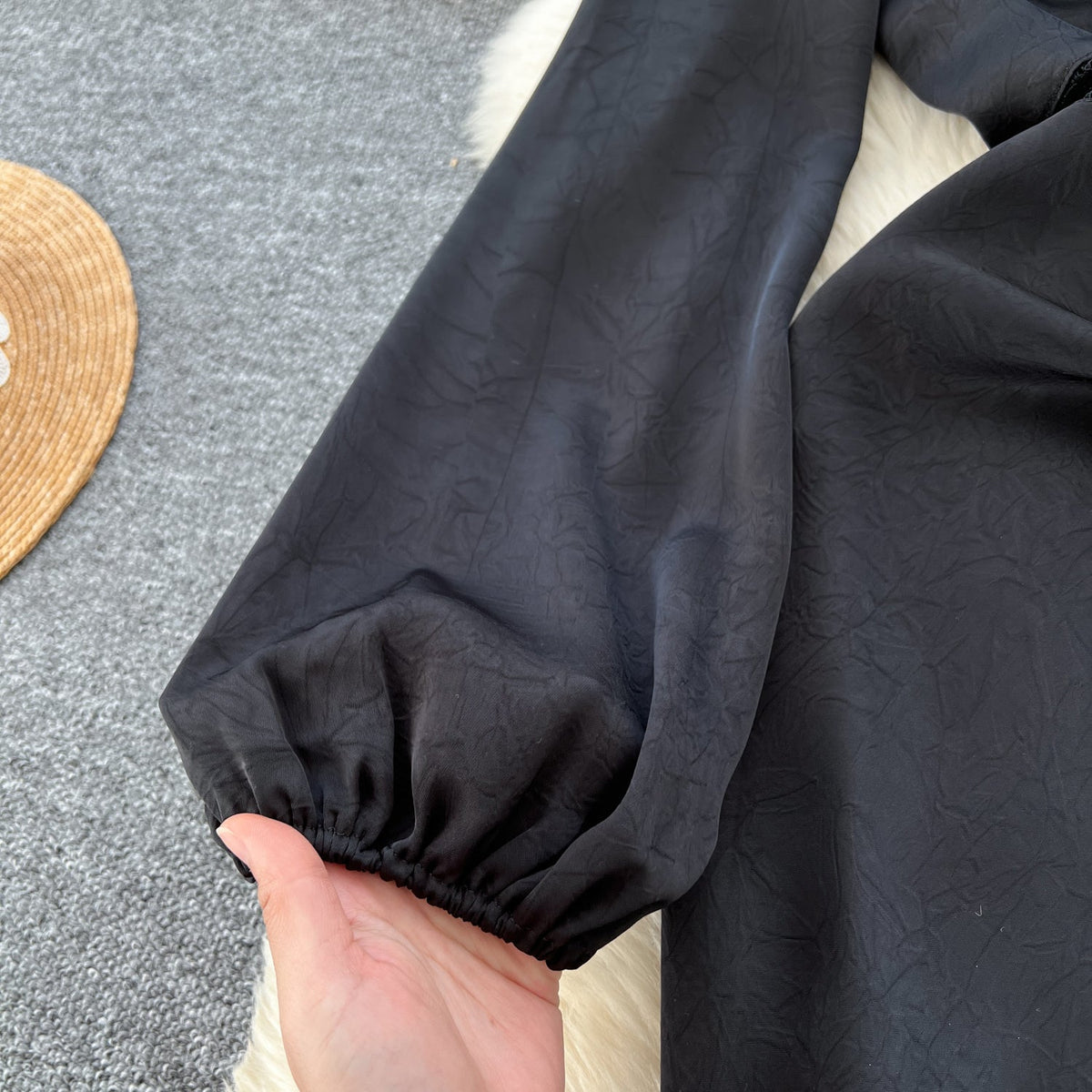 Jacquard Satin Fishtail Black Dress