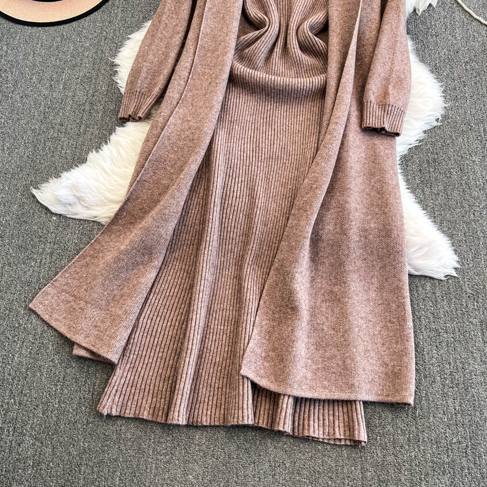 Openwork Cardigan&Vest Dress 2Pcs