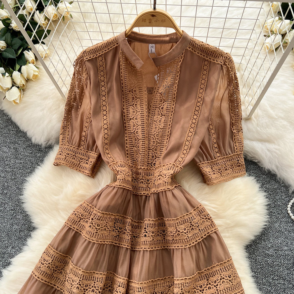 Courtly Elegant Lace Patchwork Dress