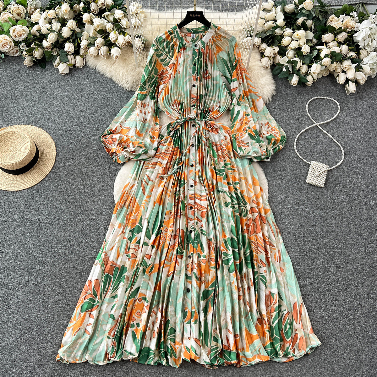 Crew Neck Floral Printed Shirt Dress