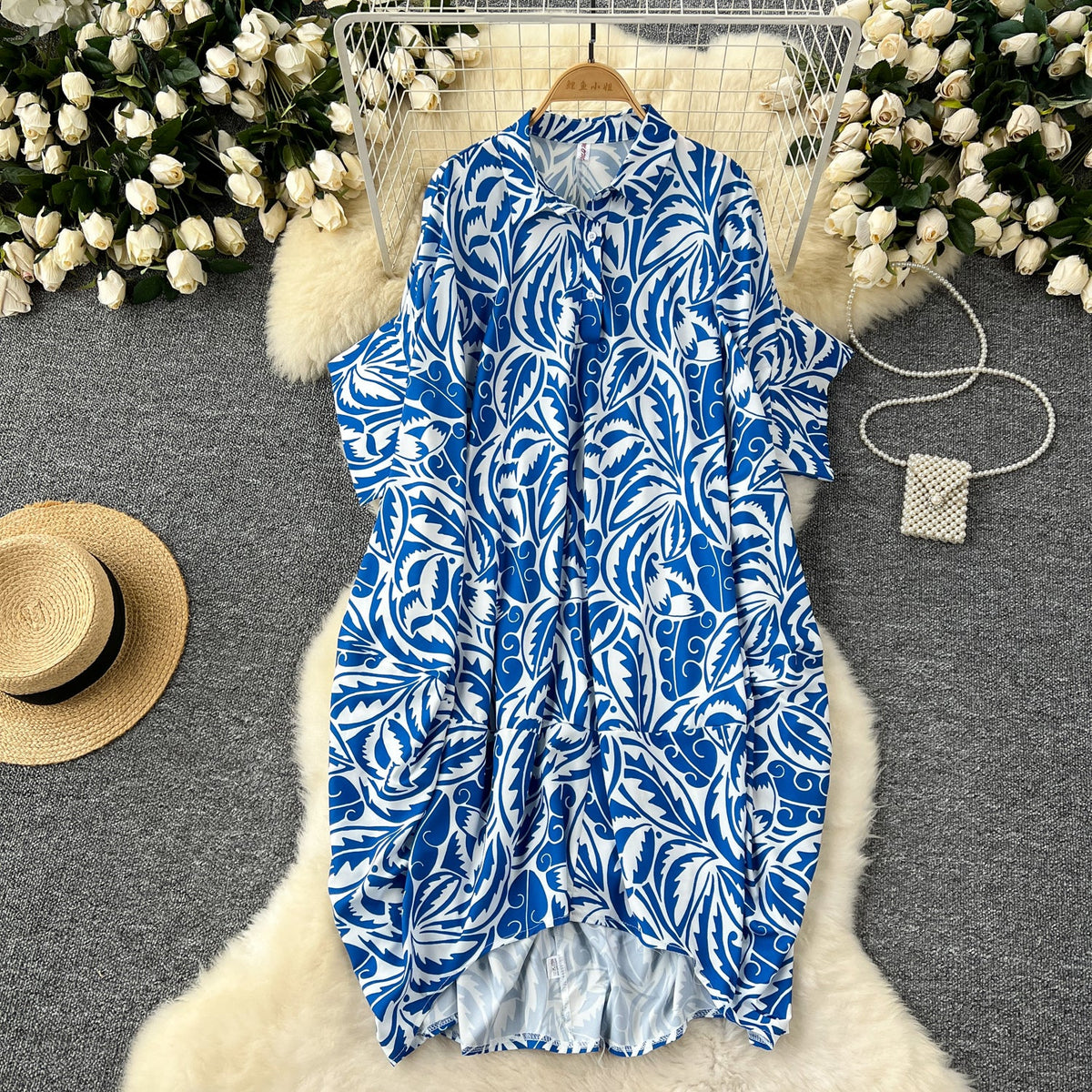 Oversized Floral Printed Shirt Dress